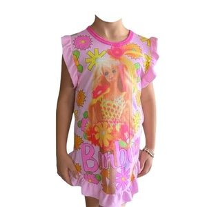 1991 VINTAGE BARBIE Girls Ruffle Nightgown Size 6‎ Pink Graphic Print